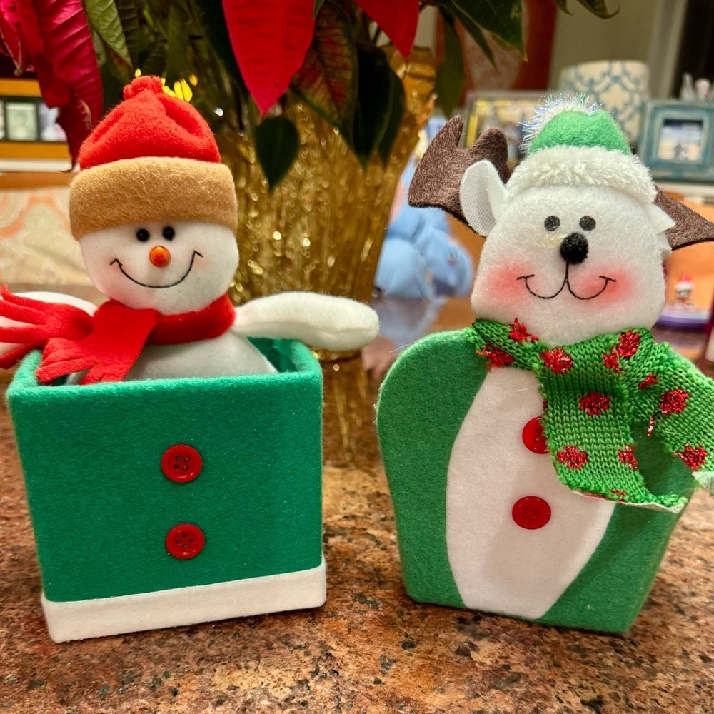 Festive & Fun Snowman & Reindeer containers 4 inches wide 8 inches tall - Picture 1 of 6